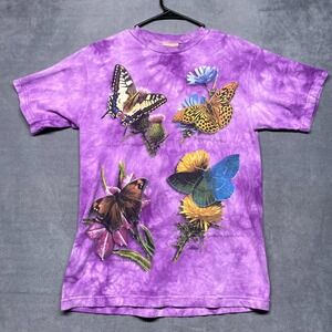 Vintage The Mountain T Shirt Men Medium Purple Tie Dyed Butterflies Print Cotton